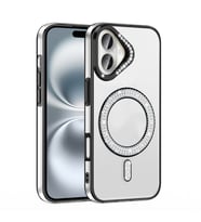 iPhone 16 Kılıf Pırlanta Taş Tasarımlı M-safe Şarj Özellikli Karetta Silikon Kapak (Siyah)