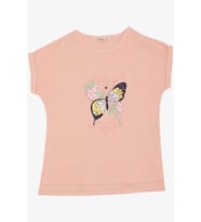 Breeze Kız Çocuk Tişört Kelebek Baskılı 10-16 Yaş, Pembe