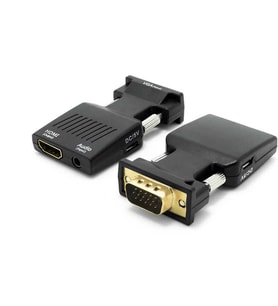 Televizyon ve Montörleri VGA'dan HDMI'ya Dönüştürücü (3.5mm jack Ses ve Micro usb güç girişli) (Siyah)
