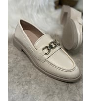 Günlük Kadın Loafer Makosen Klasik Alçak Topuk Zincirli Oval Burun Ayakkabı 150 (Bej)