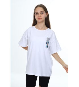 Toontoy Kız Çocuk Baskılı Tişört (Beyaz)