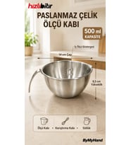 ByMyHand Paslanmaz Çelik Ölçü Kabı Karıştırma Kabı Sütlük Süt Potu 400 Ml