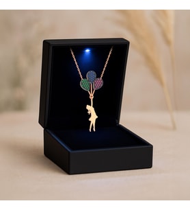 Işıklı Kutuda Renkli Balonlu Kız Gümüş Kolye (Rose)