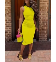 Kadın Bodycon Midi Boy Dalgıç Elbise (Sarı)