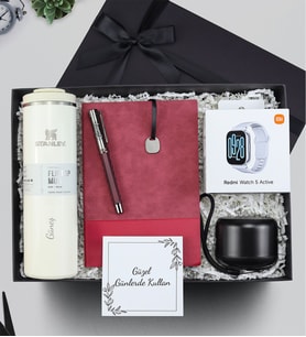 Stanley Termos Xiaomi Akıllı Saat Hoparlör Kalem Defter Hediye Seti (Kırmızı)