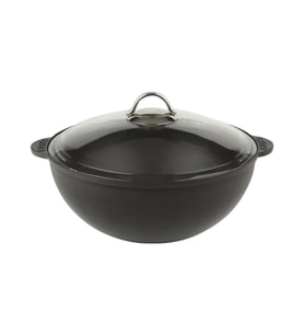 Lava Döküm Yuvarlak Cam Kapaklı Kazan / Tencere. Döküm Demir Yekpare Kulplu Çap(Ø)28 cm.