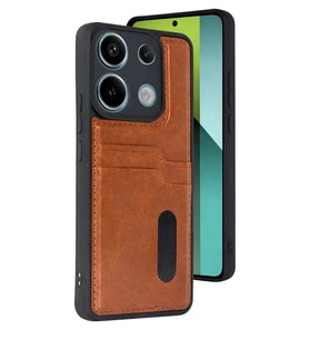 Redmi 15C 4G Sara Kartvizitli Deri Kılıf - Taba