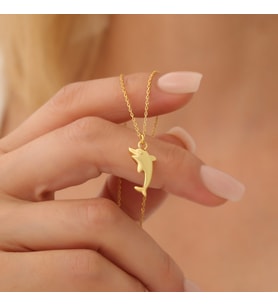 Nox Jewelry 925 Ayar Gümüş Minimal Yunus Balığı Hediye Kolye (Altın)