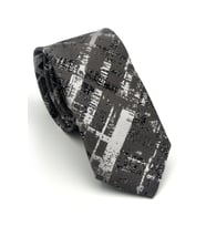 Füme Desenli Gri Dokuma Kumaş Mendilli Slim Fit Kravat // SDK-2601-3