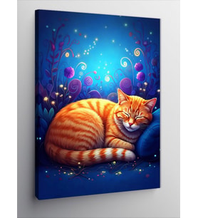 Kanvas Tablo Mavi Gecede Tembel Kedi