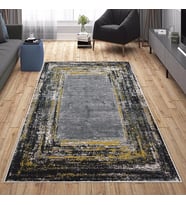 Gri Abstract Desen Yıkanabilir Kaymaz Taban Leke Tutmaz Modern Salon Halısı ve Yolluk