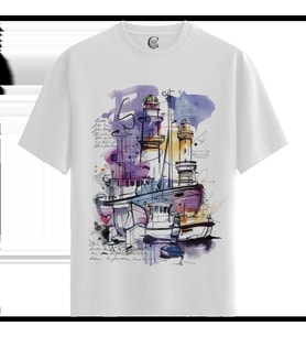 Abstract Harbor - %100 Pamuklu Kadın Beyaz Tişört - Premium Quality