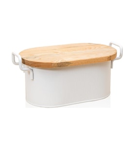 THE MİA STRİPE AHŞAP KAPAKLI EKMEK SAKLAMA KUTUSU BEYAZ 40*22*18 CM