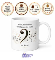 Fa Anahtarı Temalı Baskılı Kupa Bardak Müzik Hediye Porselen Mug
