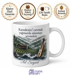 Karadeniz Sevdalısı Kemençe Horon Uzungöl Hamsi Temalı Porselen Kupa Bardak Hediye