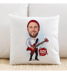 Kişiye Özel Gitarist Erkek Karikatürlü Yastık
