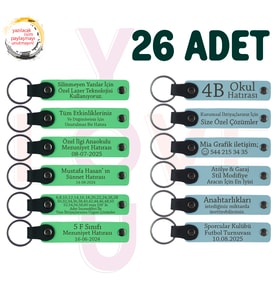 F Yeşili & Gök Mavi, Doğa Turu Ekibine Anlamlı Hediye, 26’lı Set, İsim Yazılabilen Deri Anahtarlık