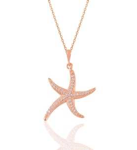 Söğütlü Silver Gümüş rose zirkon taşlı deniz yıldızı kolye