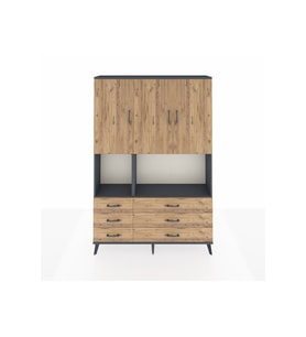Arges Gardrop 6 Raflı 6 Çekmeceli 3 Kapaklı 132x30x195 Antrasit-Çam