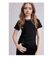 Defacto Çizgili Pamuklu Siyah Kız Çocuk T-Shirt G7234A8/BK81