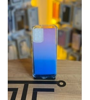 Samsung A13 Uyumlu Parıltılı Desenli Renkli Şeffaf Silikon Kılıf (Mavi-Pembe)