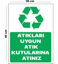 Metal Atıkları Uygun Atık Kutularına Atınız 30 cm x 40 cm A3 Büyüklüğünde Uyarı Levhası Yönlendirme