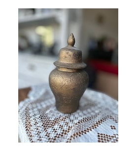 25 cm Dokulu, Eskimiş Antik Gold Renkli, Seramik, Şah Küp, Vazo