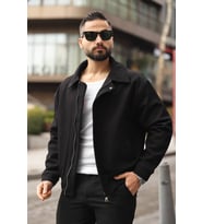 Yeni Sezon Dokulu Oversize Bol Kalıp Bomber Ceket (Siyah)