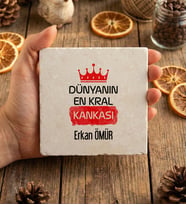 Kişiye Özel Kanka Tasarımlı Bardak Altlığı Doğum Günü Hediyesi (Krem)