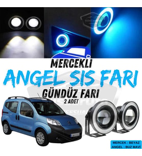 Citroen Nemo 2008-2022 Uyumlu Mercekli Angel Sis Farı Metal 76 mm Buz Mavi Halkalı Gündüz Farı