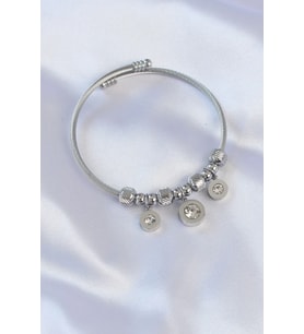 316L Çelik Gümüş Renk Zirkon Taşlı Model Charm Bileklik - TJ-BB6090