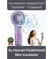 Taşınabilir Serinletici Klima Usb Şarjlı 3 Kademeli 1200 mAh Su Hazneli Püskürtmeli Mini Vantilatör