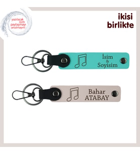 Klasik Müzik Gibi Kalıcı Bir Hatıra, Yazılabilir Deri Anahtarlık Takımı, Turkuaz-Pudra