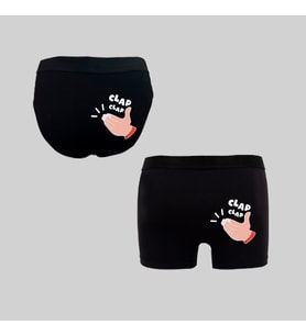 Kutulu Şaplak Tasarımlı Kadın Külot ve Erkek Boxer İkili Set (Siyah)