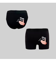 Kutulu Şaplak Tasarımlı Kadın Külot ve Erkek Boxer İkili Set (Siyah)