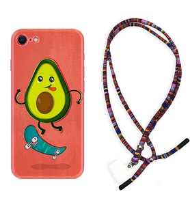 Apple iPhone 5 6 7 8 Plus Se XR Kılıf Boyun Asklı Rasta Silikon Avokado Skate 1741