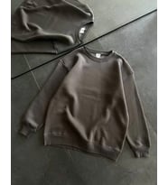 Kışlık Bisiklet Yaka Üç İplik Basic SweatShirt - Füme