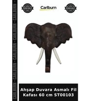 Özel Üretim Dekoratif Duvar Süsü Salon Otantik Ahşap Duvara Asmalı Fil Kafası 60 cm ST00103