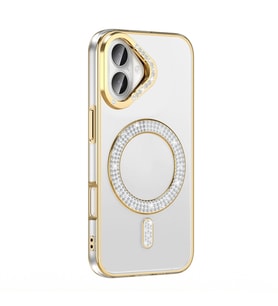 Apple iPhone 16 Plus Uyumlu Kılıf Pırlanta Taş Tasarımlı M-safe Şarj Özellikli Zore Karetta Silikon Kapak (Gold)