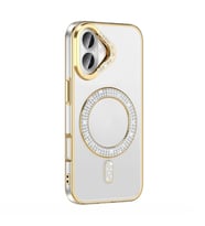 Apple iPhone 16 Plus Uyumlu Kılıf Pırlanta Taş Tasarımlı M-safe Şarj Özellikli Zore Karetta Silikon Kapak (Gold)