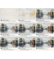 %100 El Yapımı Suluboya Mostar Köprüsü Manzara Resim 55x37 cm Çerçevesiz
