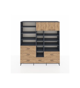 Hyperion Dolap 17 Raflı 6 Çekmeceli 3 Kapaklı 220x44x243 Antrasit-Çam/Çam