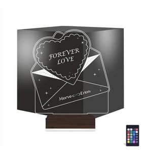 Luvivia Sevgiliye Hediye Kalp Zarf Kişiye Özel 3D Lamba - Masa Gece Lambası