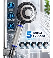 Klor ve Kireç Filtreli Duş Başlığı 5 Farklı Su Akışı Masaj Etkili Filtreli Duş Başlığı