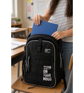 İlkokul Sırt Çantası Hiking Black Siyah Ortopedik 3 Bölmeli Matara Cepli A4 Uyumlu 42x30x15 cm