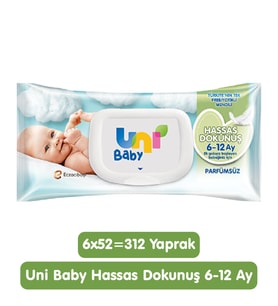 Uni Baby Hassas Dokunuş Islak Mendil 6x52 312 Yaprak