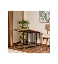 Ceviz Zigon Sehpa - Metal Ayaklı Tekerlekli - 62x48x41 cm