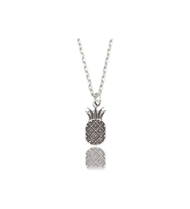 Ananas Erkek Kadın Kolye Antik Gümüş Kaplama - 60 Cm Düz Zincir