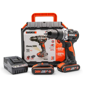 WORX WX352 20Volt/2.0Ah Li-ion Çift Akülü Kömürsüz Profesyonel Şarjlı Darbeli Matkap (Siyah)
