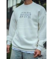 Üç İplik Bisiklet Yaka Baskılı SweatShirt - Beyaz